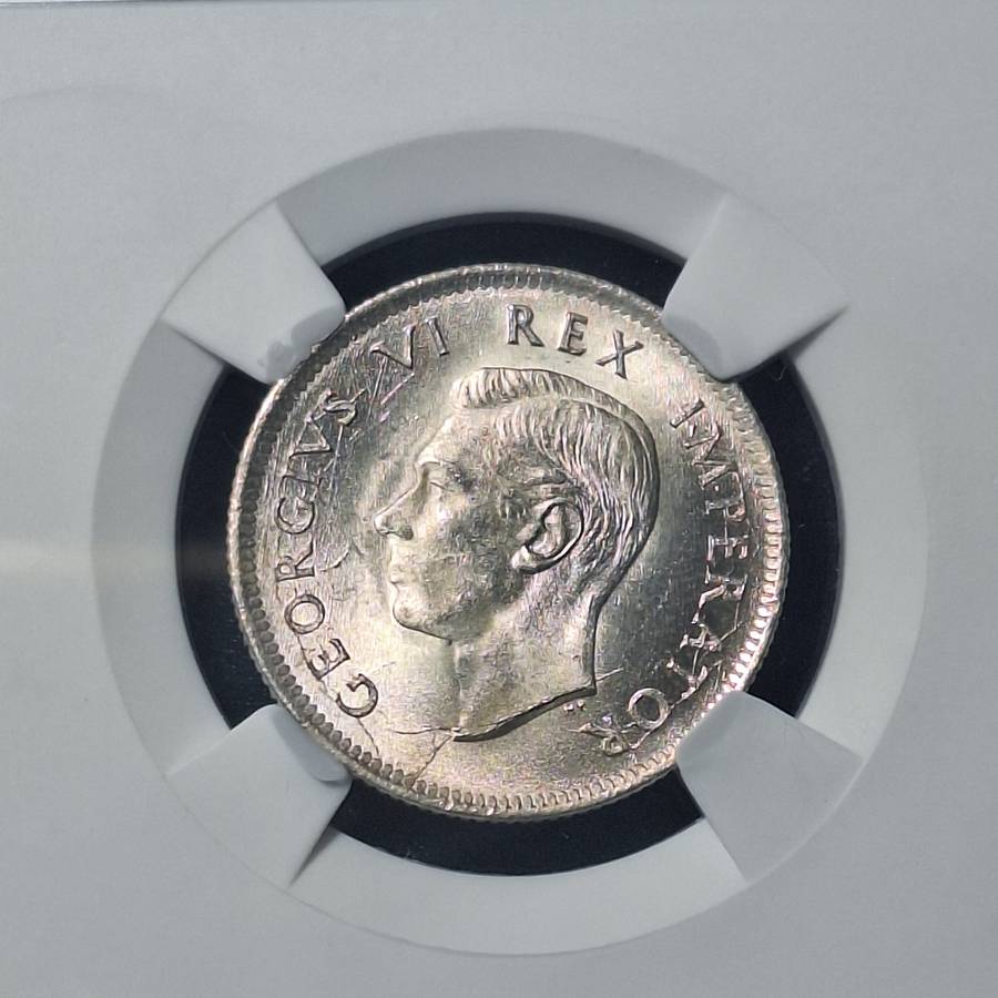 1942 SA 1 Shilling Cracked Die Graded MS63 by SANGS