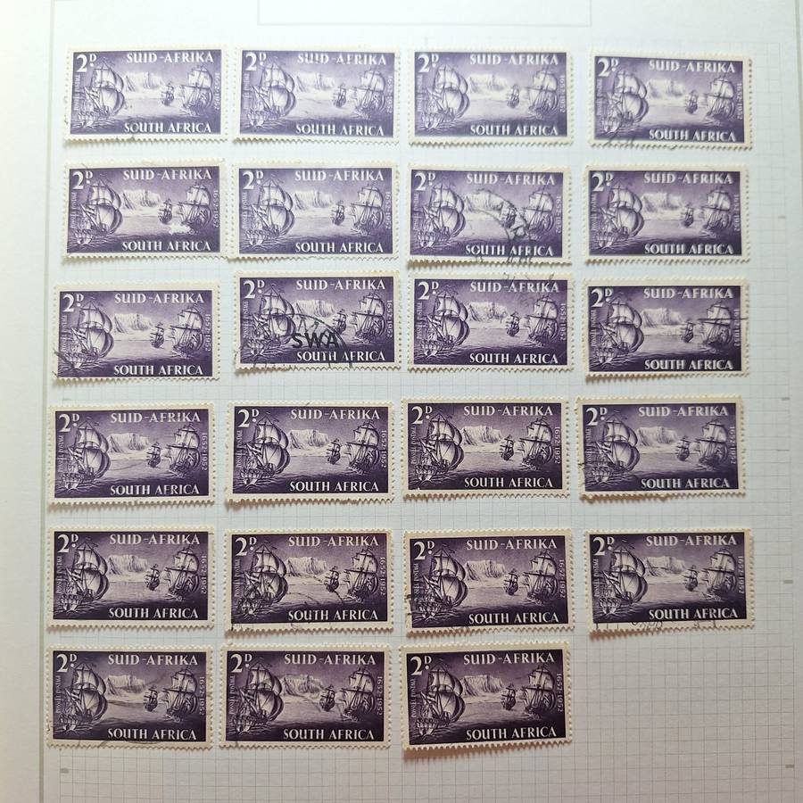 23 x 1952 South Africa 2d Stamps hinged on page
