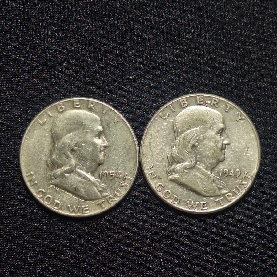 1949 and 1954 US Half Dollar  .90% Silver Coins Total 24.6 Grams