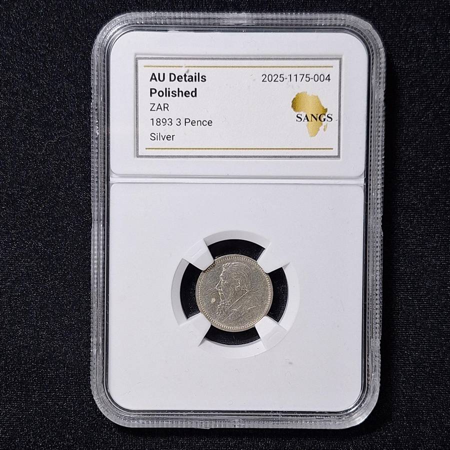 1893 - 3 Pence Silver South Africa Coin SANGS Graded