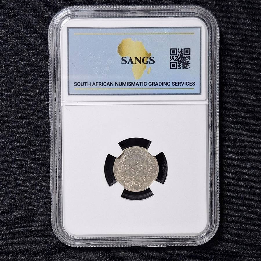 1893 - 3 Pence Silver South Africa Coin SANGS Graded