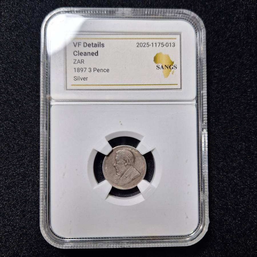 1897 - 3 Pence Silver South Africa Coin SANGS Graded