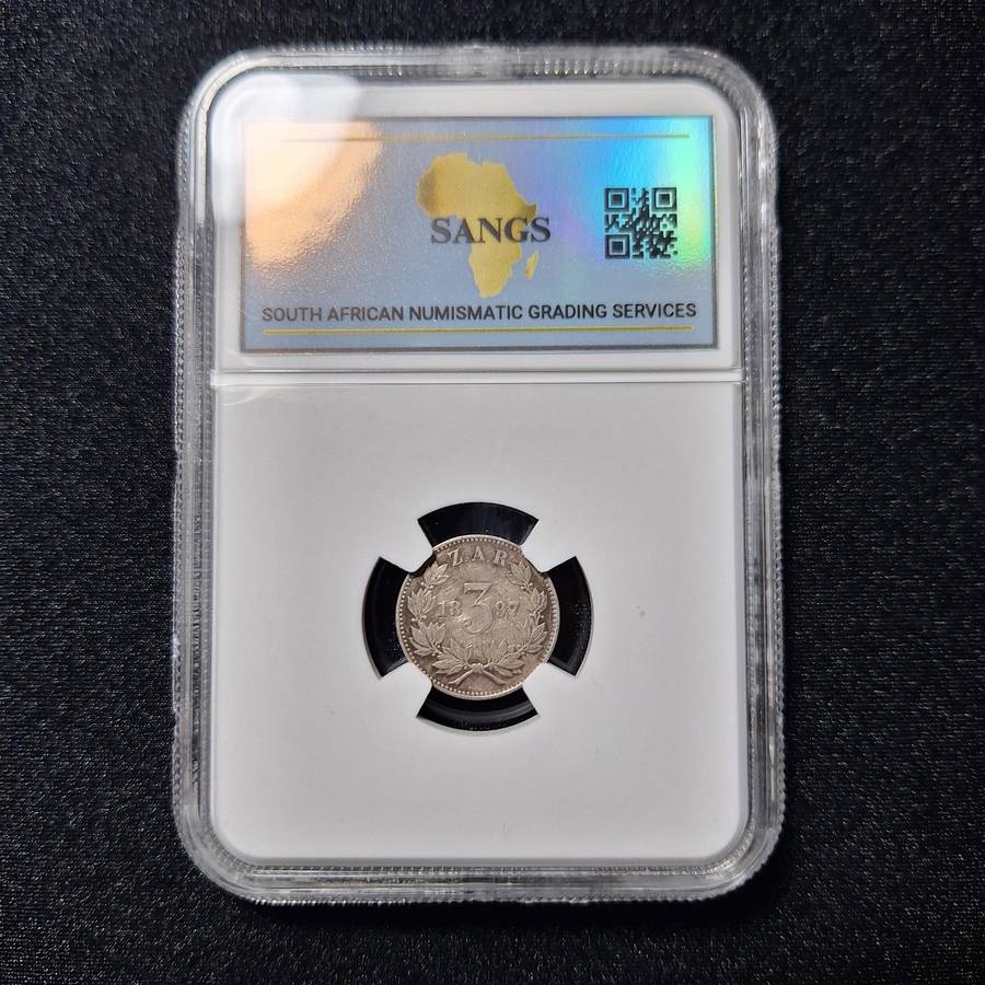 1897 - 3 Pence Silver South Africa Coin SANGS Graded