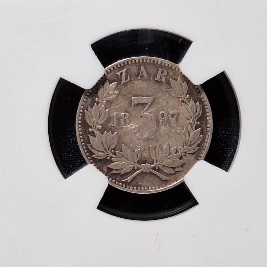 1897 - 3 Pence Silver South Africa Coin SANGS Graded