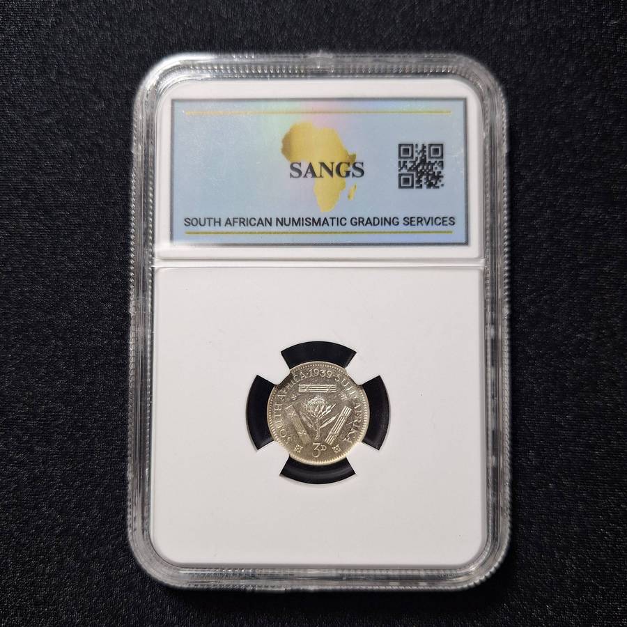 1939 Silver 3 Pence SANGS Graded South Africa Coin