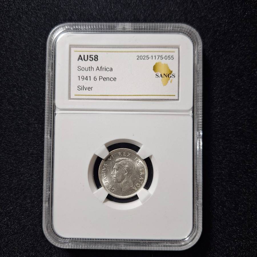 1941 Silver 6 Pence AU58 SANGS Graded South Africa Coin