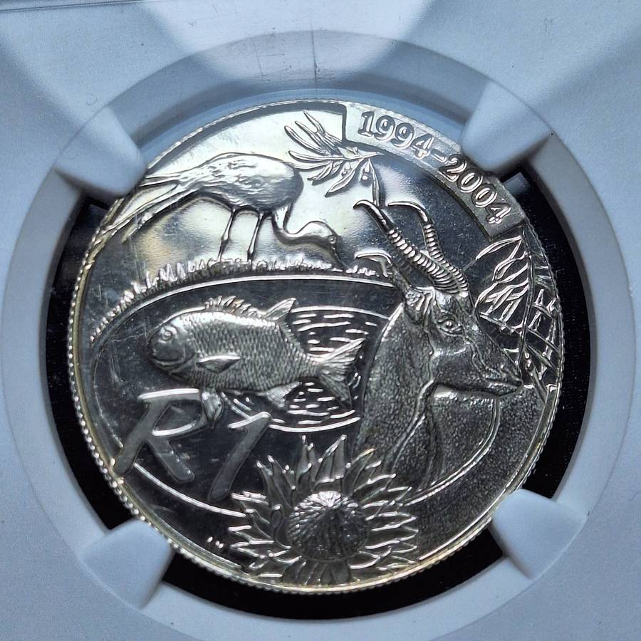 2004 SR1 NGC MS66 Silver Democracy Anniversary South Africa Coin