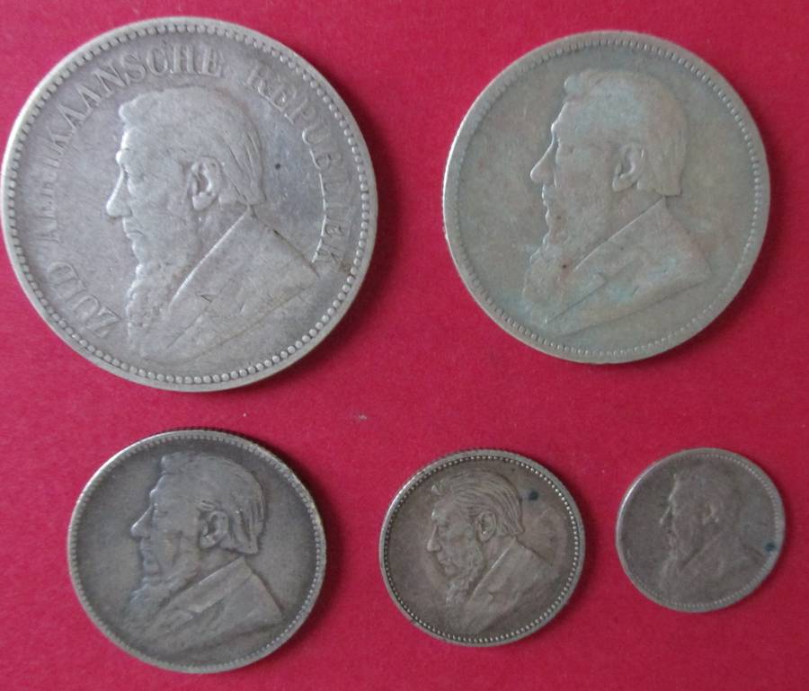 COMPLETE 1897 PAUL KRUGER Z.A.R SET OF SILVER COINS