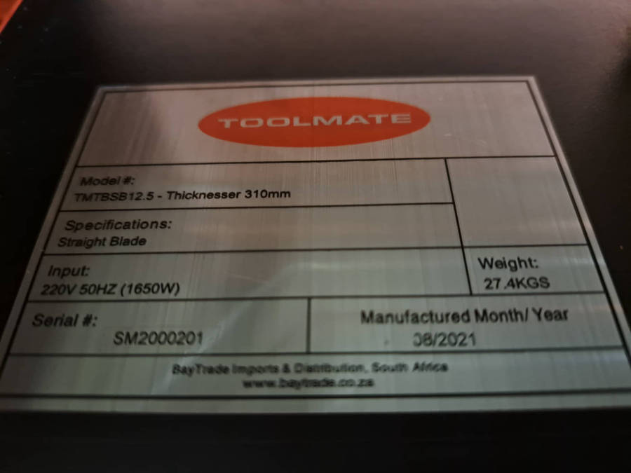 Toolmate thicknesser 12.5"
