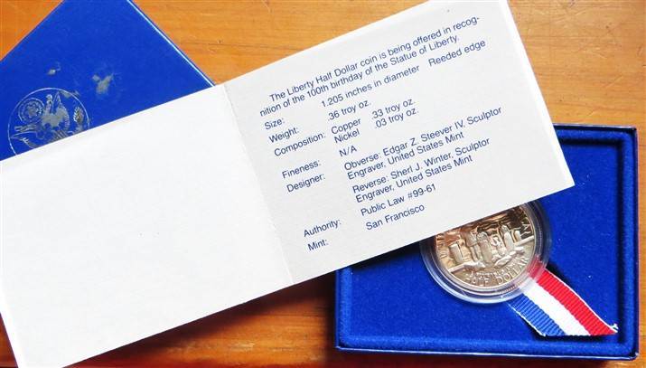 USA 1986 Proof Liberty Half Dollar Centenary Coin + Box + Cert.