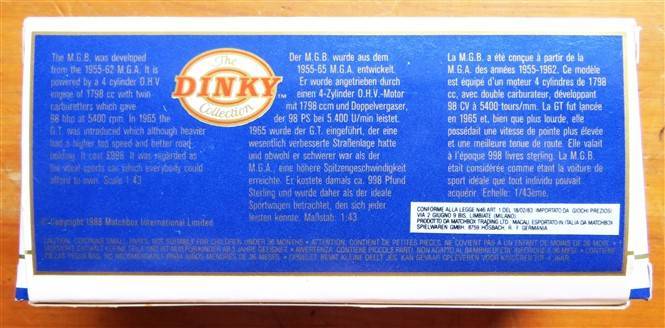 Dinky MGB GT 1965 in Box - 1:43 - Paint with display damage see pics
