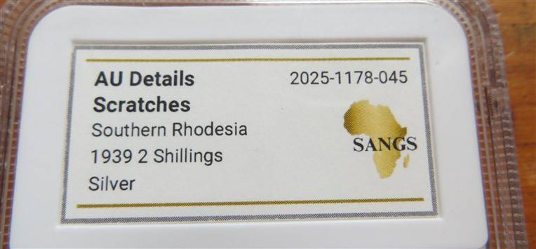 1939 Southern Rhodesia 2 Shillings AU Details Silver - Scarce