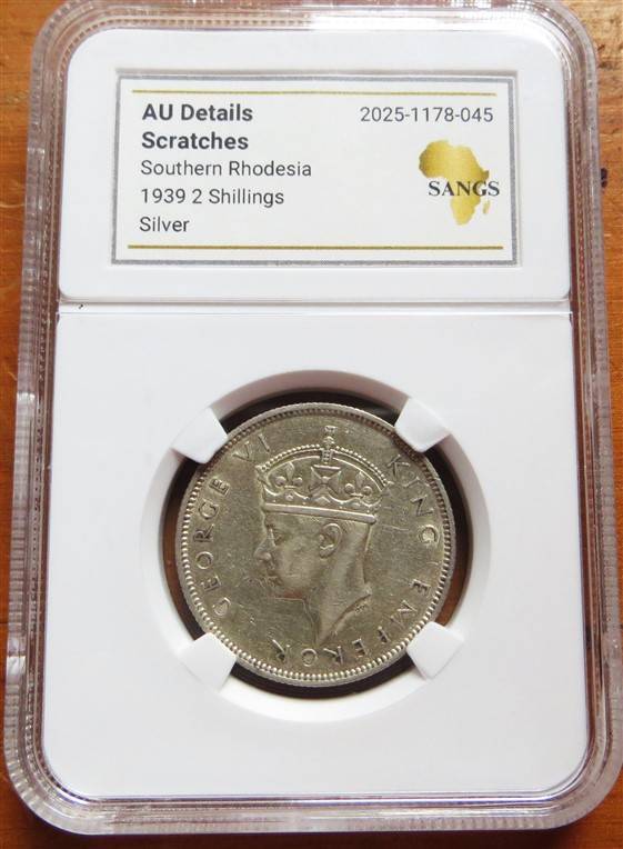 1939 Southern Rhodesia 2 Shillings AU Details Silver - Scarce
