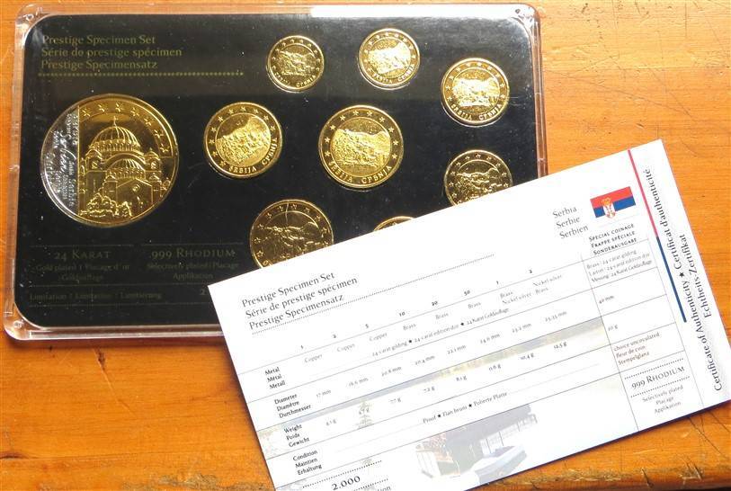 Serbia Prestige Specimen Euro Gold & Rhodium Plated Set in Capsule + Cert.