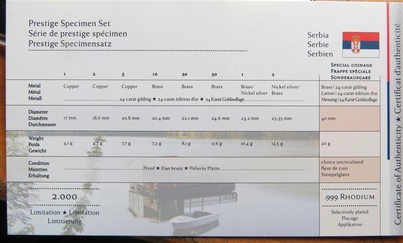 Serbia Prestige Specimen Euro Gold & Rhodium Plated Set in Capsule + Cert.