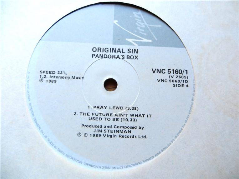 Pandora's Box Original Sin - Jim Steinman - Vintage Double Vinyl LP - VG