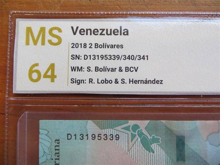 3 x Venezuela MS64 SANGS Graded Consecutive No. 2 Bolivares