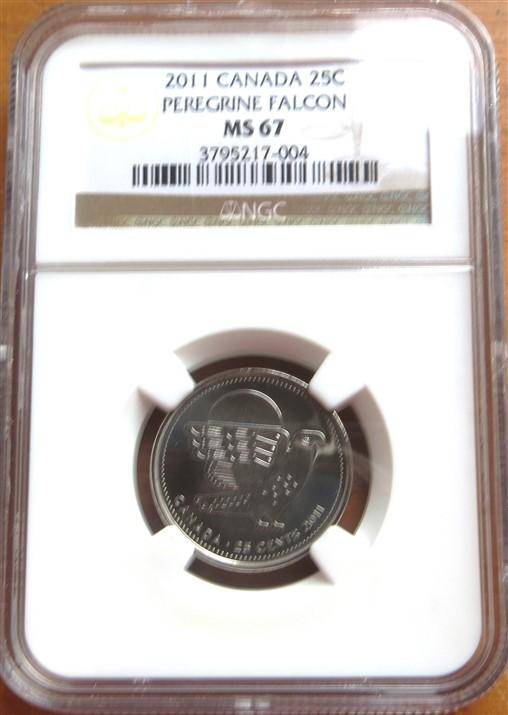 2011 Canada 25c NGC MS67 Peregrine Falcon coin