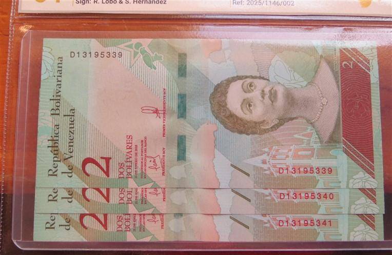 3 x Venezuela MS64 SANGS Graded Consecutive No. 2 Bolivares
