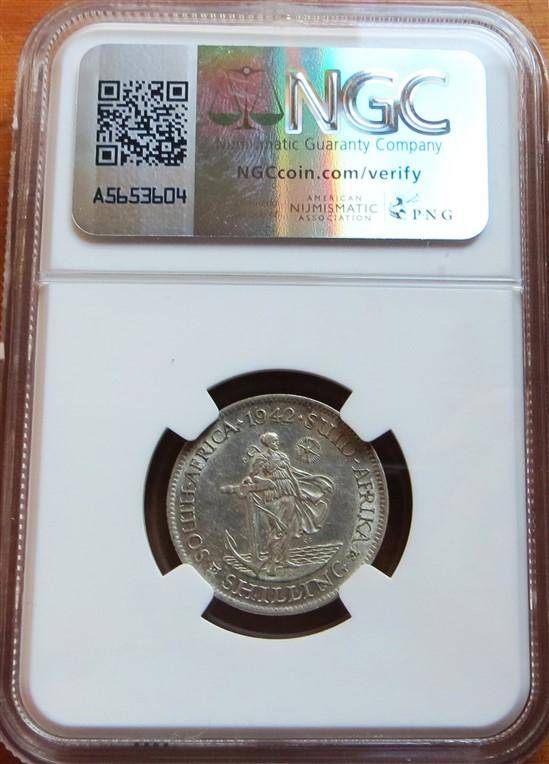 1942 SA Union 1 Shilling AU53 NGC