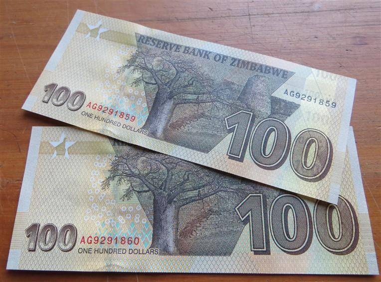 2 x Consecutive Reserve Bank of Zimbabwe - $100 Dollars - Harare 2020