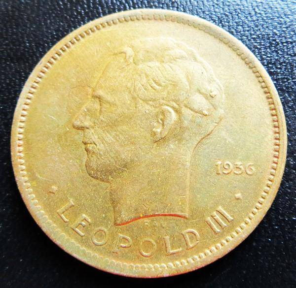 1936 Leopold III Belgium Congo 5 Frans Coin