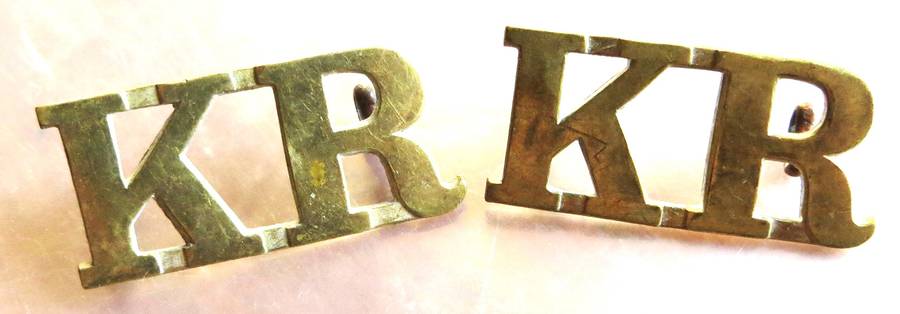 KR - Kimberley Regiment Shoulder Title Badges Pair