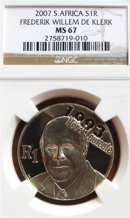2007 FW De Klerk Nobel Prize R1 Silver NGC MS67