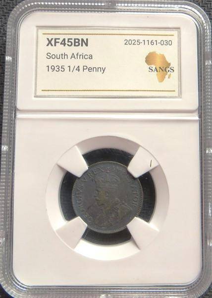 1935 SA Union 1/4d Quarter Penny XF45 Graded
