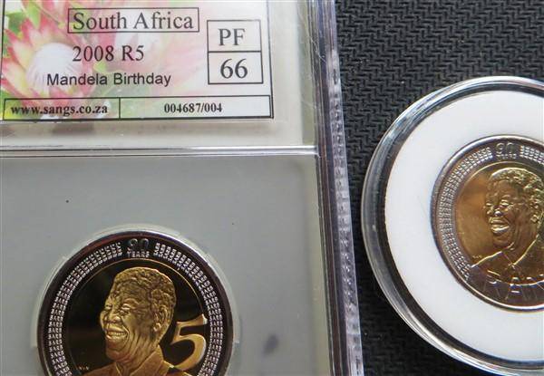 2008 Proof Mandela R5 - PF66 Graded and 2008 UNC Coin