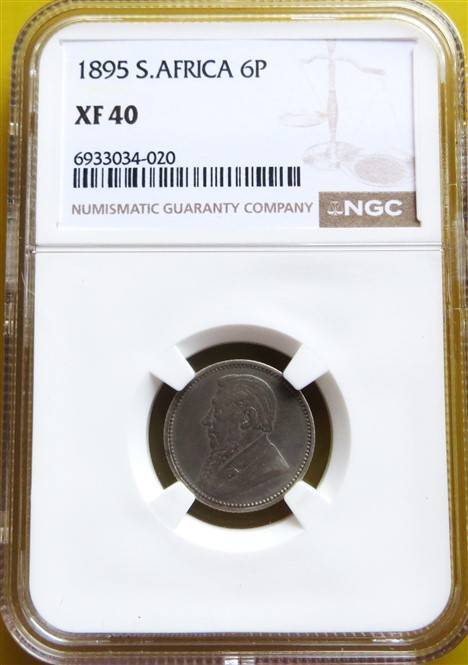 1895 ZAR Silver 6d Six Pence NGC XF40 Coin