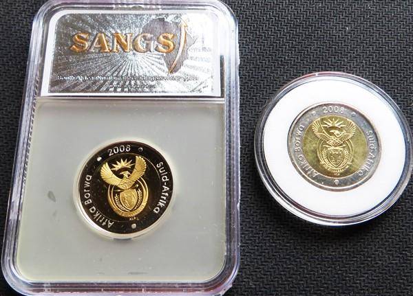 2008 Proof Mandela R5 - PF66 Graded and 2008 UNC Coin