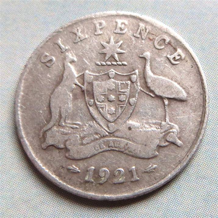 1921 Australia Silver 6d Sixpence Coin
