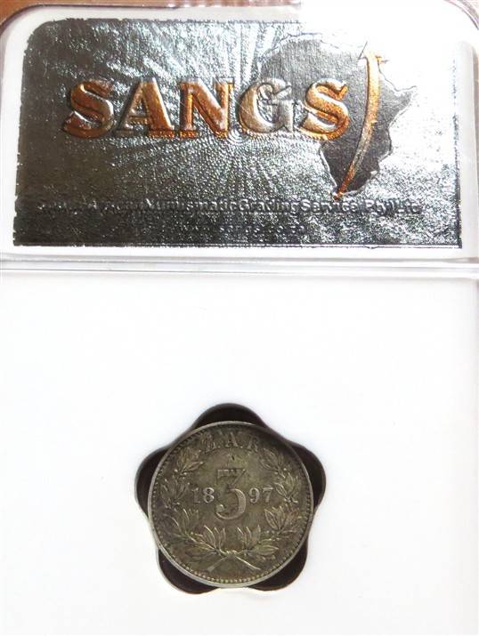 1897 ZAR 3d Three pence Silver Coin VF20 SANGS Graded