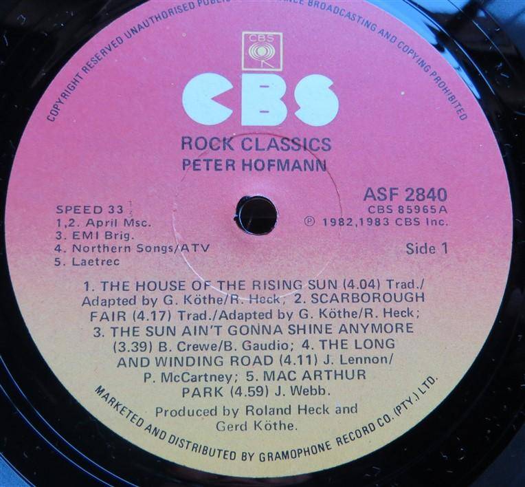 Peter Hofmann - Rock Classics - Vintage Vinyl LP VG