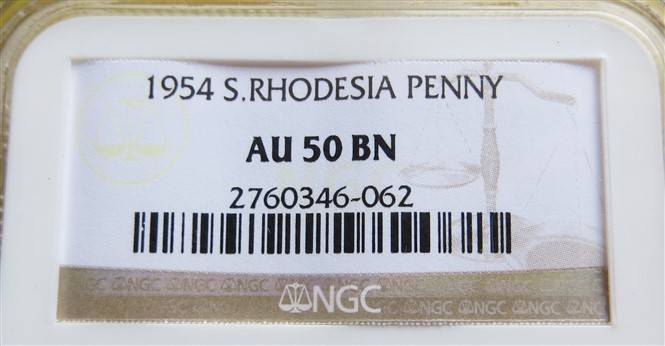 1954 Southern Rhodesia 1d Penny NGC AU50