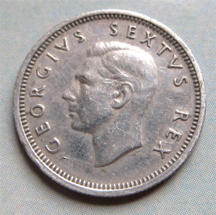 1948 South Africa Union Silver 6d Sixpence Coin