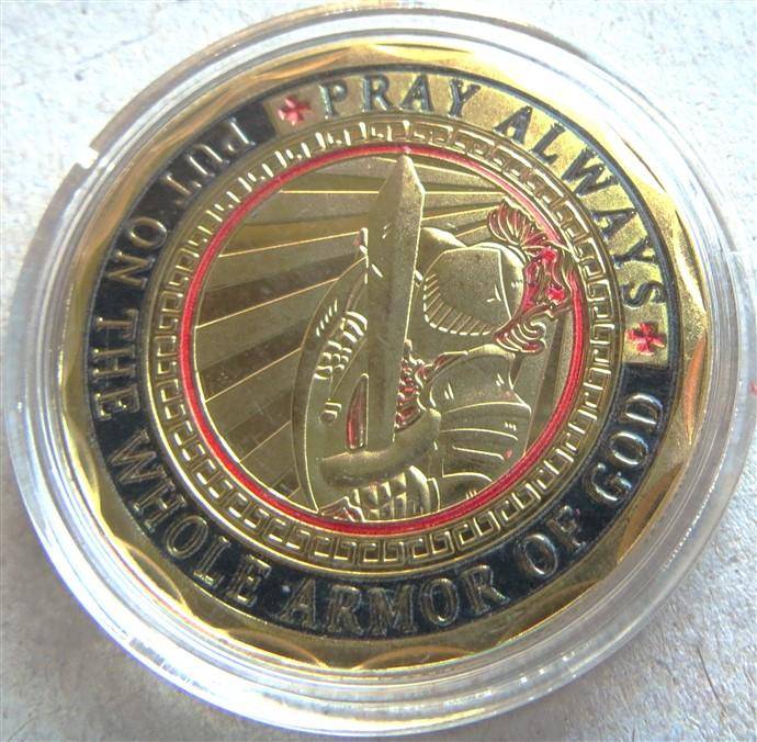 Armor of God Ephesians Colourized Crown Size Medallion in Capsule