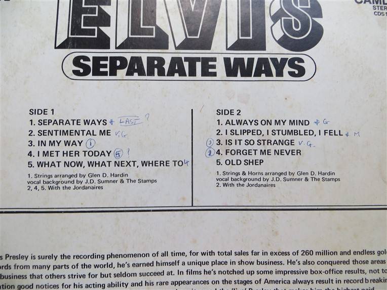 Elvis Presley - Seperate ways - Greatest Hits Vintage Vinyl LP - G