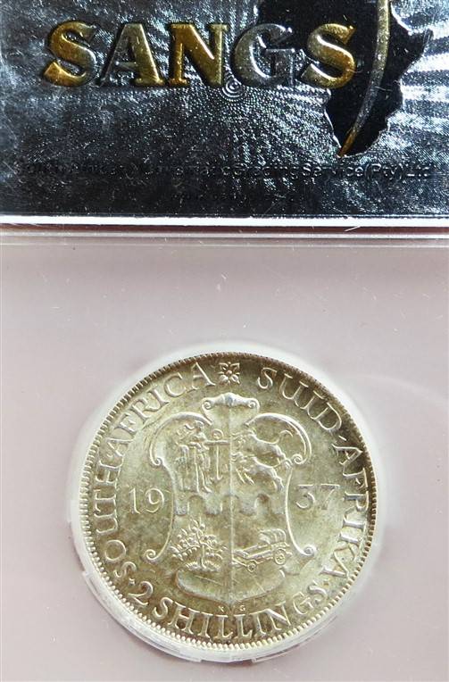 1937 SA AU58 SANGS Silver 2 Shilling Graded