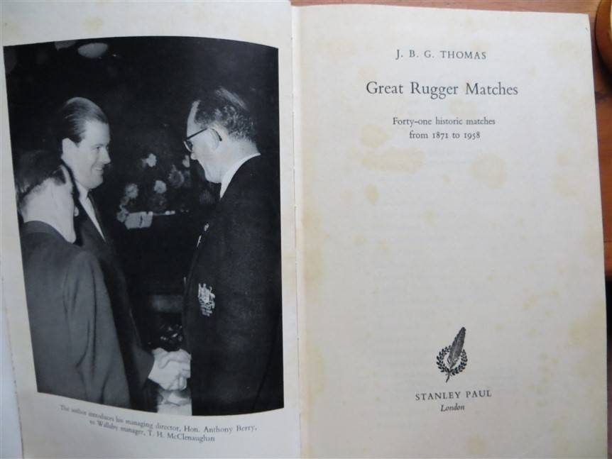 Great Rugger Matches - J.B.G Thomas 1960 - hardcover