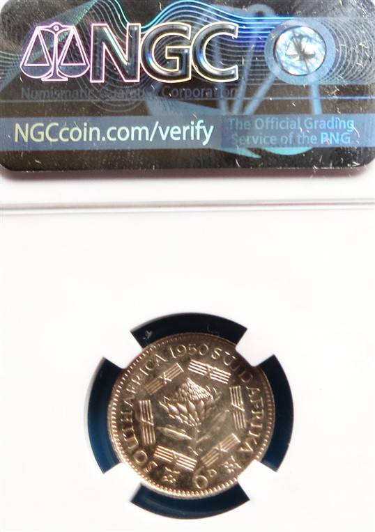 1950 SA 6d Sixpence Silver NGC PF61 Mintage : 500
