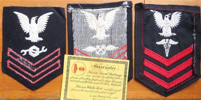 3 x US Naval Rating Badges - 1 with Certificate