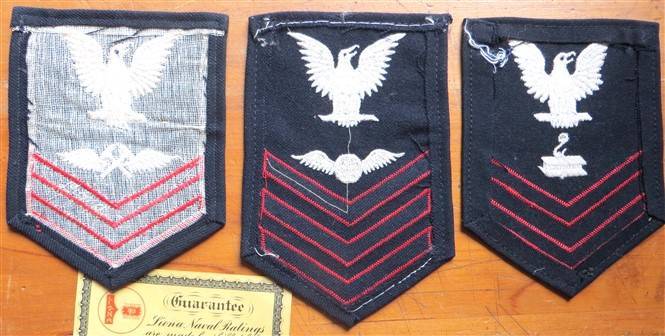 3 x US Naval Rating Badges - 1 with Certificate