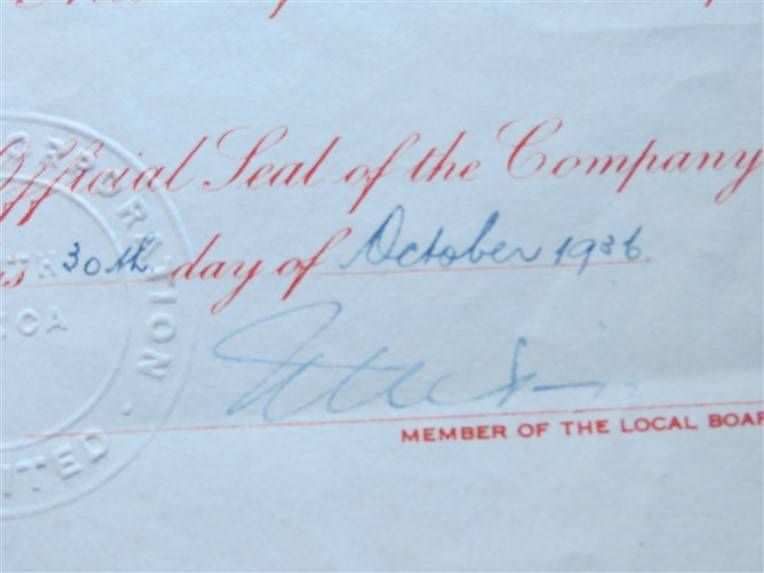 Rhodesian Corporation Limited Share Certificate