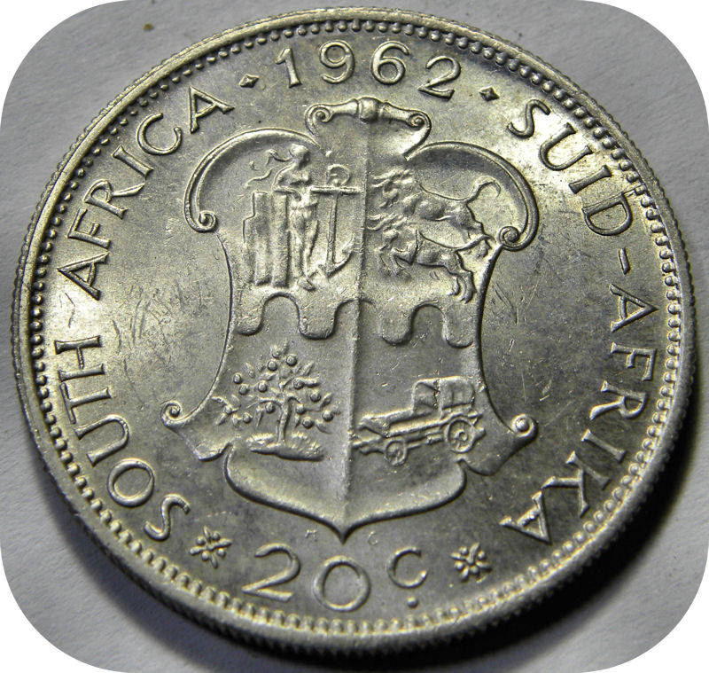 RSA silver:  1962 van Riebeeck 20c in Brilliant UNC!  Two Specimens available!