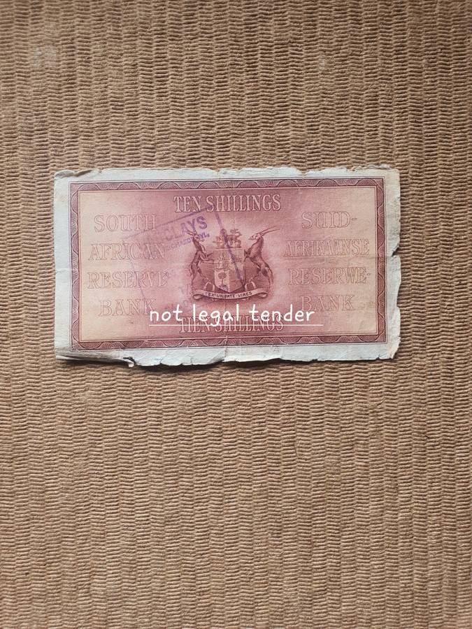1947 MH de Kock Ten Shilling Banknote Bad condition