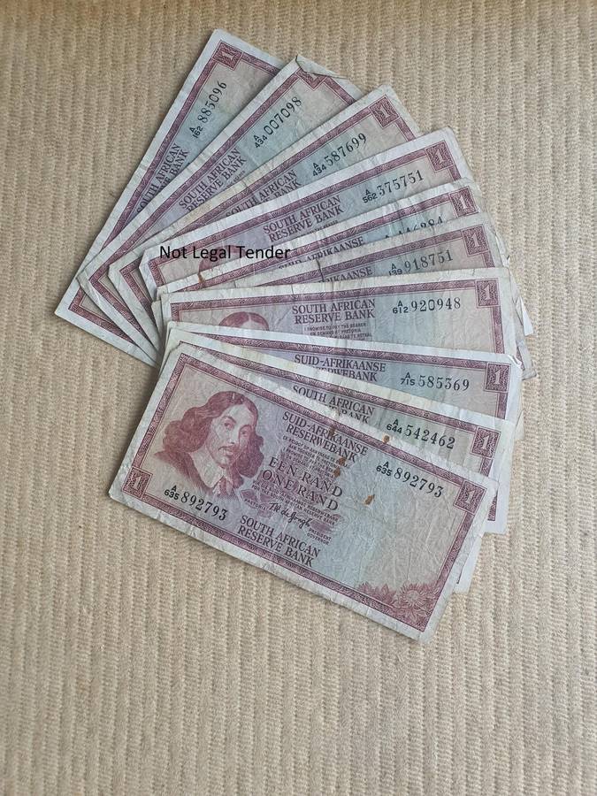 10 TW de Jongh 1st Issue Afr/Eng One Rand Banknotes (A635)