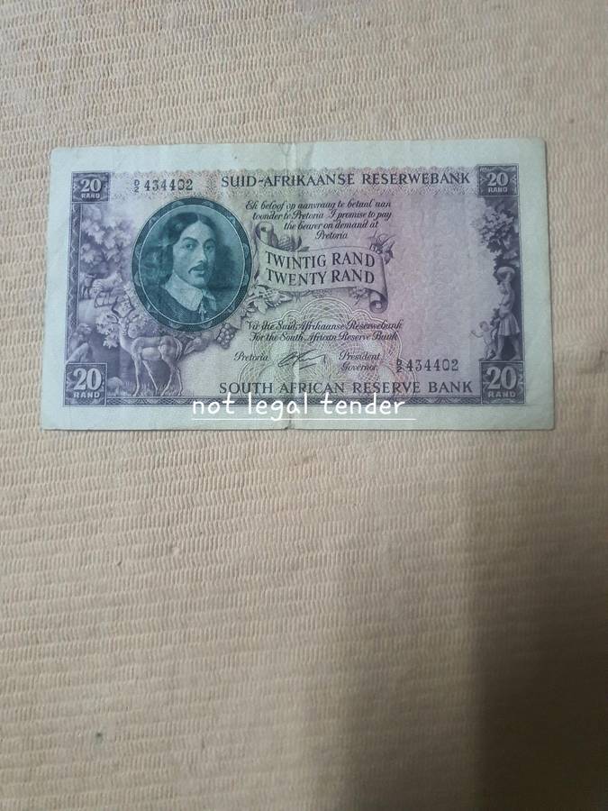 1962 G Rissik 1st issue Afr/Eng Twenty Rand Banknote (D2/402)