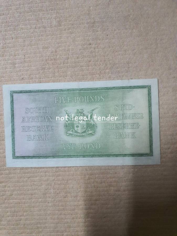 1942 J Postmus 1st issue Eng/Afr Five Pound Banknote (B21) High Grade. Could even be UNC